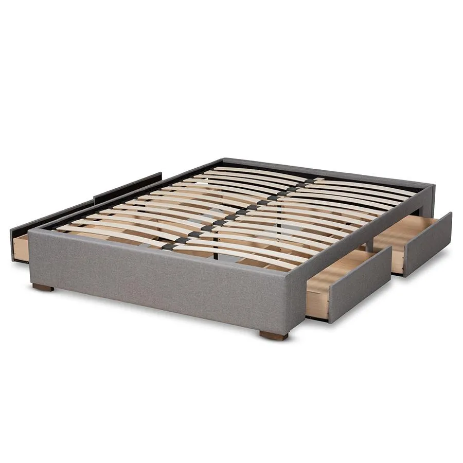 Dairy Barn | Modern Luxury Light Grey Fabric Upholstered 4-Drawer Queen Size Platform Storage Bed Frame