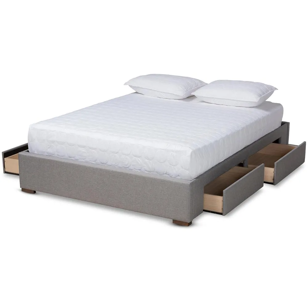 Dairy Barn | Modern Luxury Light Grey Fabric Upholstered 4-Drawer Queen Size Platform Storage Bed Frame