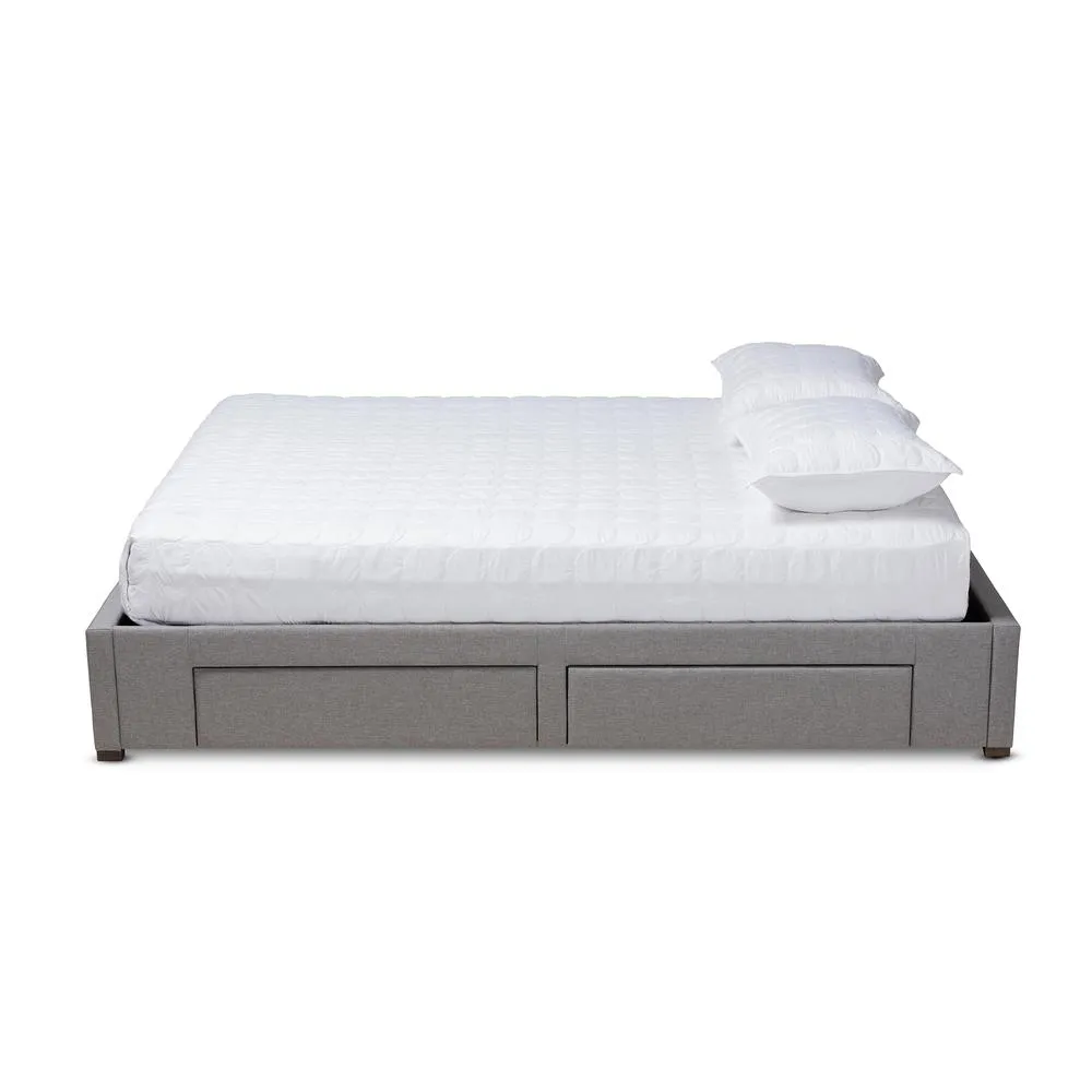 Dairy Barn | Modern Luxury Light Grey Fabric Upholstered 4-Drawer Queen Size Platform Storage Bed Frame