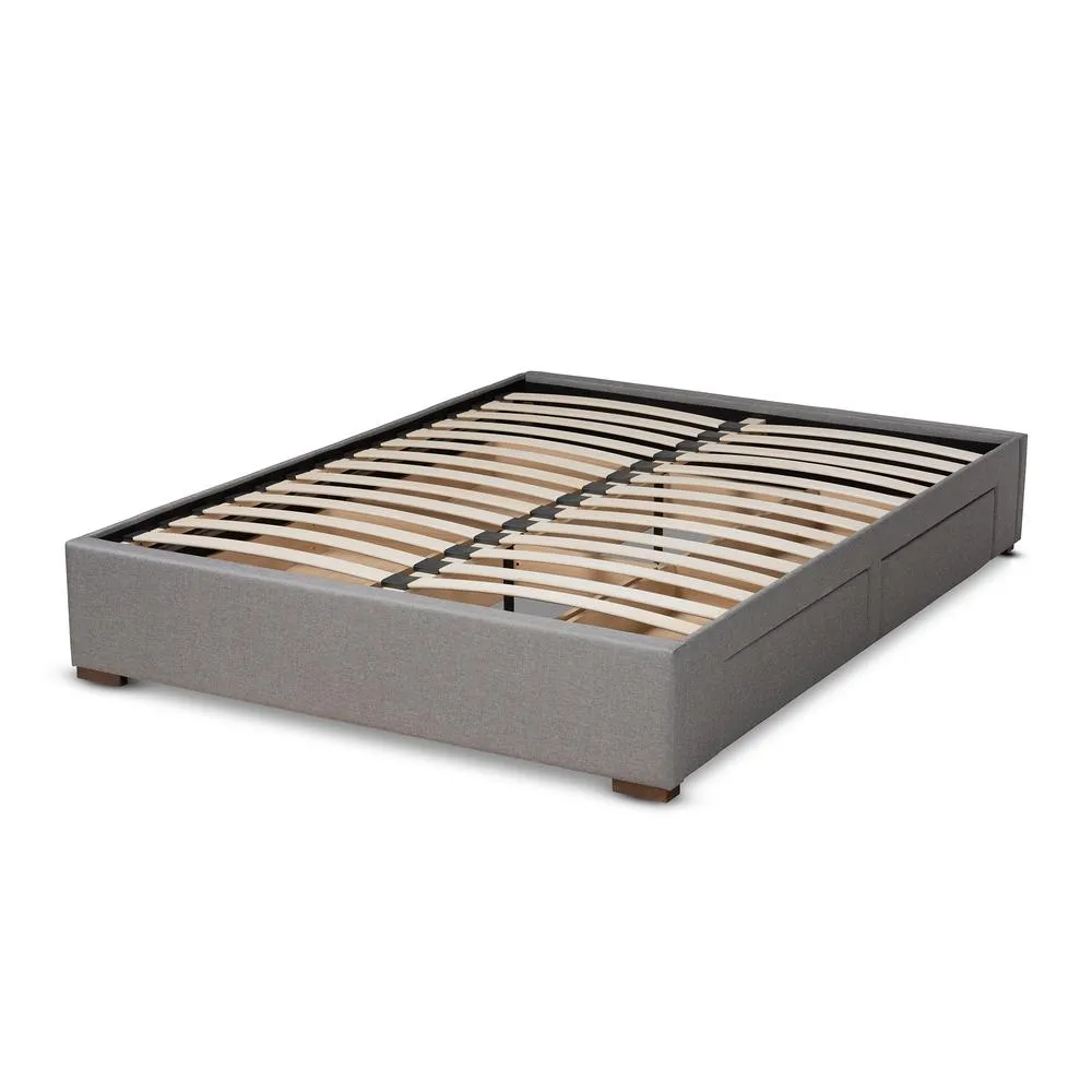 Dairy Barn | Modern Luxury Light Grey Fabric Upholstered 4-Drawer Queen Size Platform Storage Bed Frame