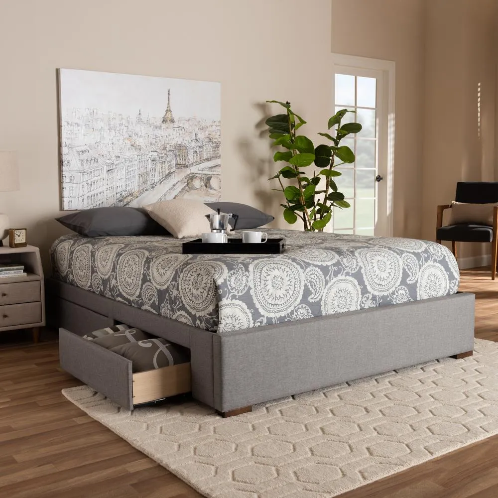 Dairy Barn | Modern Luxury Light Grey Fabric Upholstered 4-Drawer Queen Size Platform Storage Bed Frame