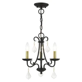 Daphne 3-Light Mini Chandelier in Black with Antique Brass