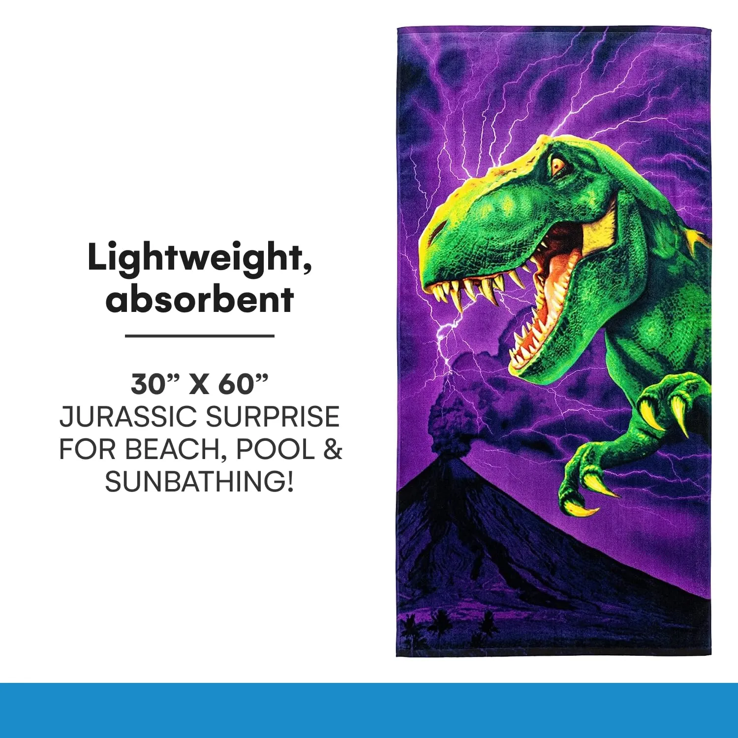 Dawhud Direct T Rex Beach Towel 30x60 Plush Cotton Dinosaur Print for Boys