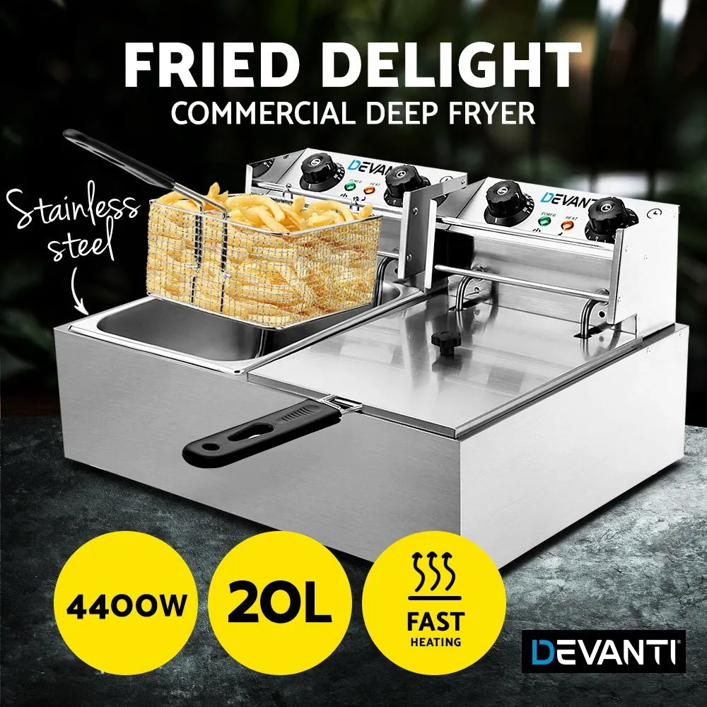 Devanti 20L Electric Commercial Deep Fryer Double Baskets 4400W