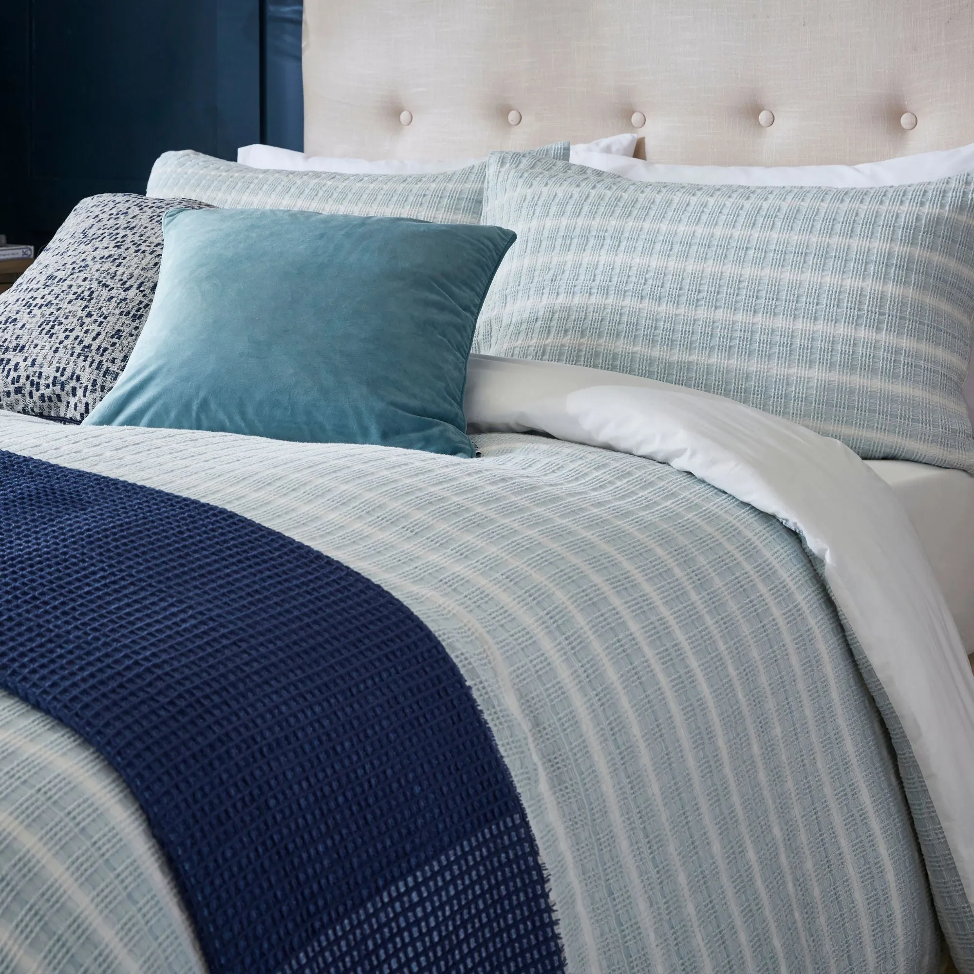 Devon Waffle Blue 100% Cotton Duvet Cover Bedding