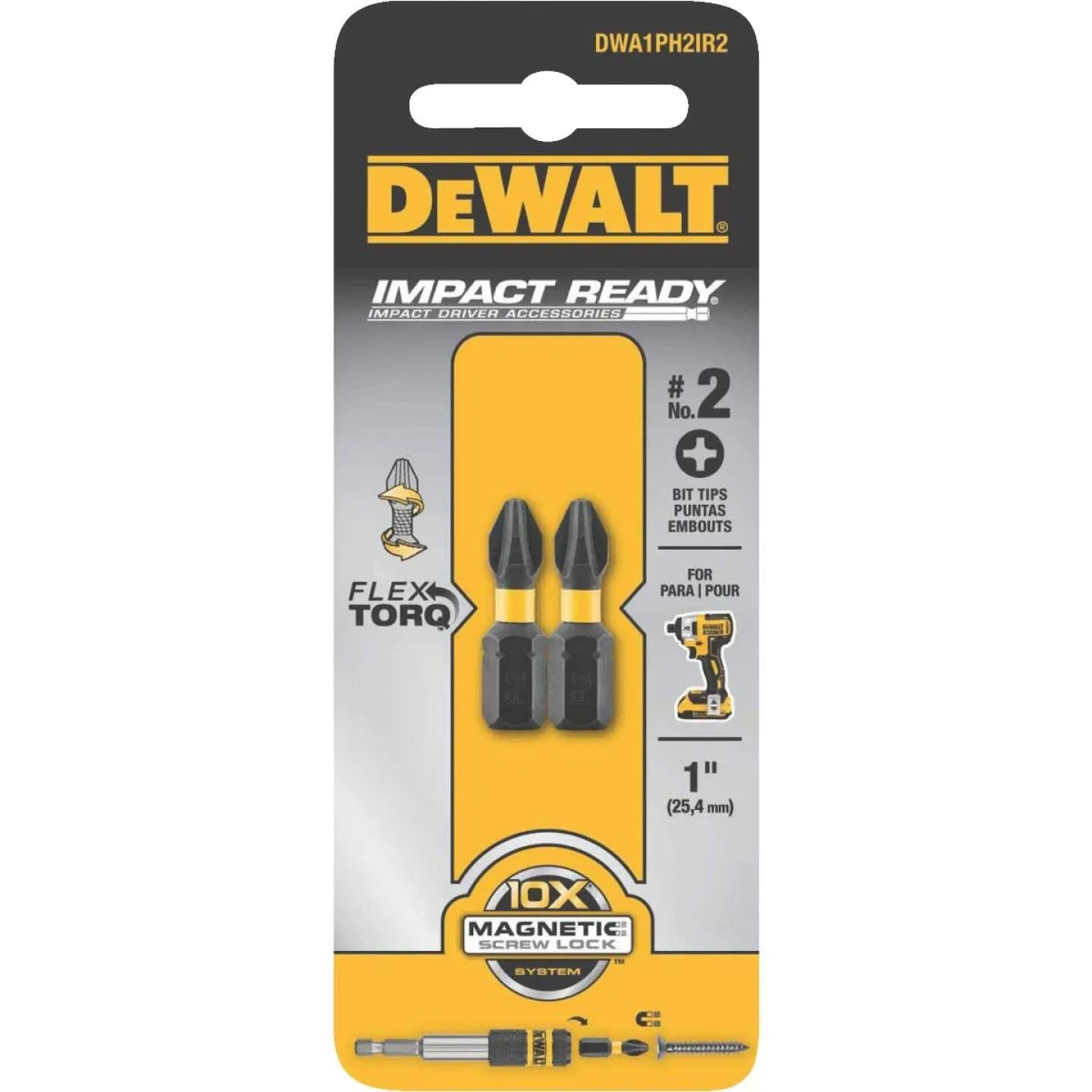 DeWalt FlexTorq 1 In. #2 Phillips Insert Impact Screwdriver Bit (2-Pack)