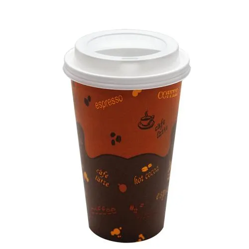 Disposable Coffee Cups - 16oz Generic Paper Hot Cups and White Sipper Dome Lids (90mm)