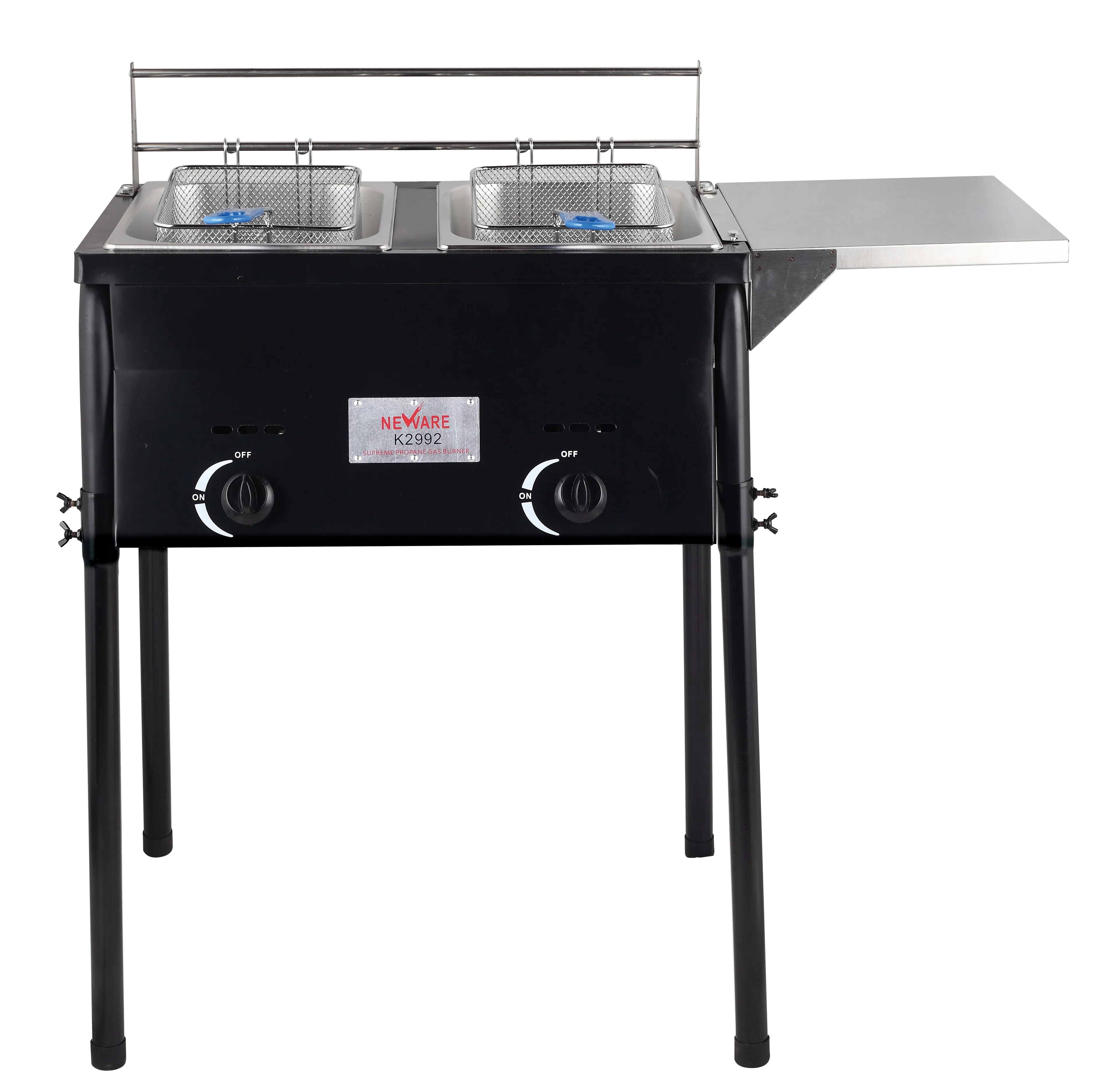 Double Deep fryer for propane side prep tables/ FREIDORA doble de propano de doble quemador con repisas