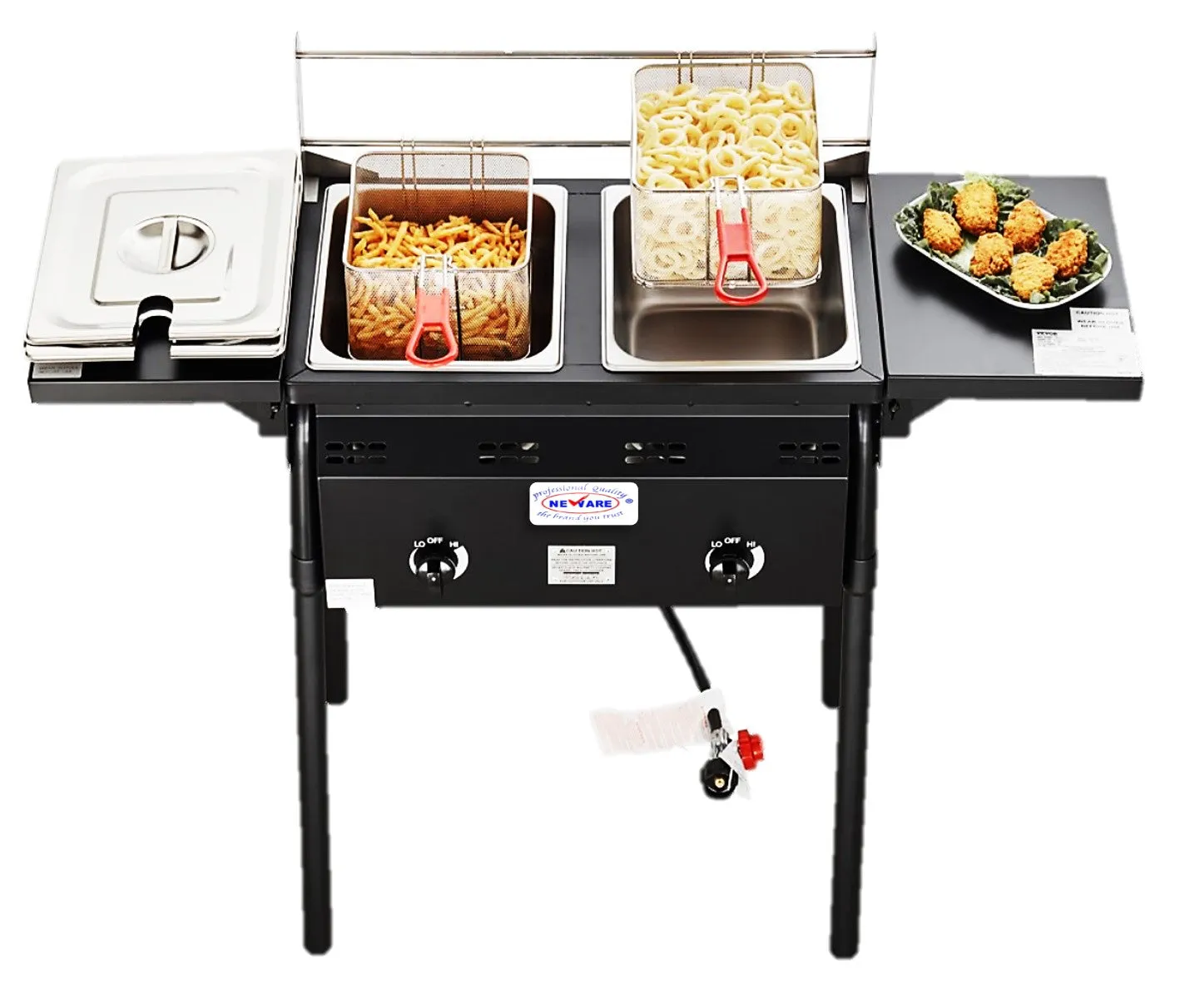 Double Deep fryer for propane side prep tables/ FREIDORA doble de propano de doble quemador con repisas