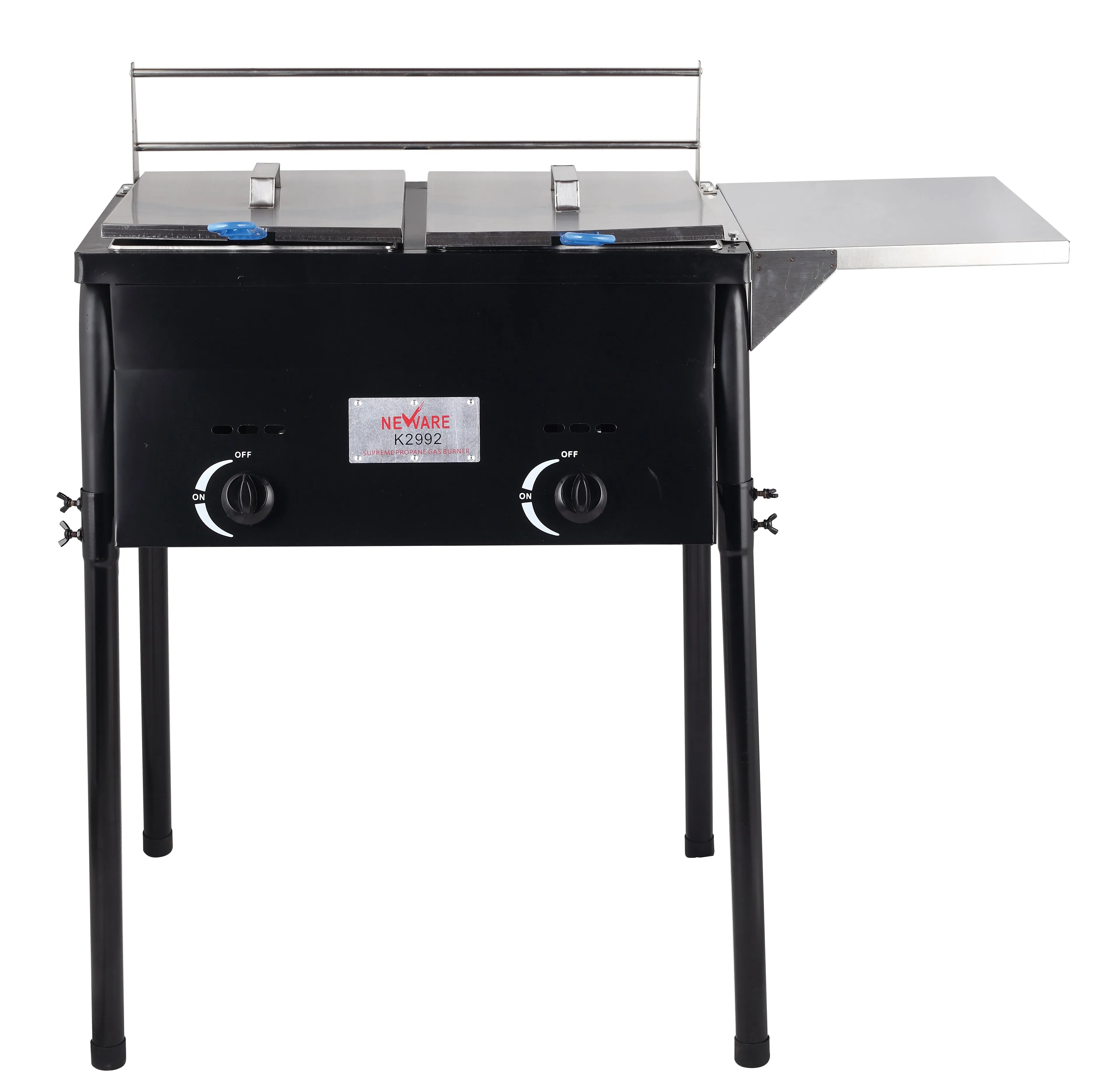 Double Deep fryer for propane side prep tables/ FREIDORA doble de propano de doble quemador con repisas