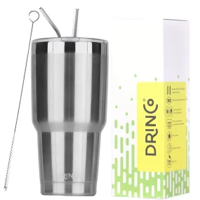 DRINCO® 30oz Insulated Tumbler Spill Proof Lid w/2 Straws - Brushed