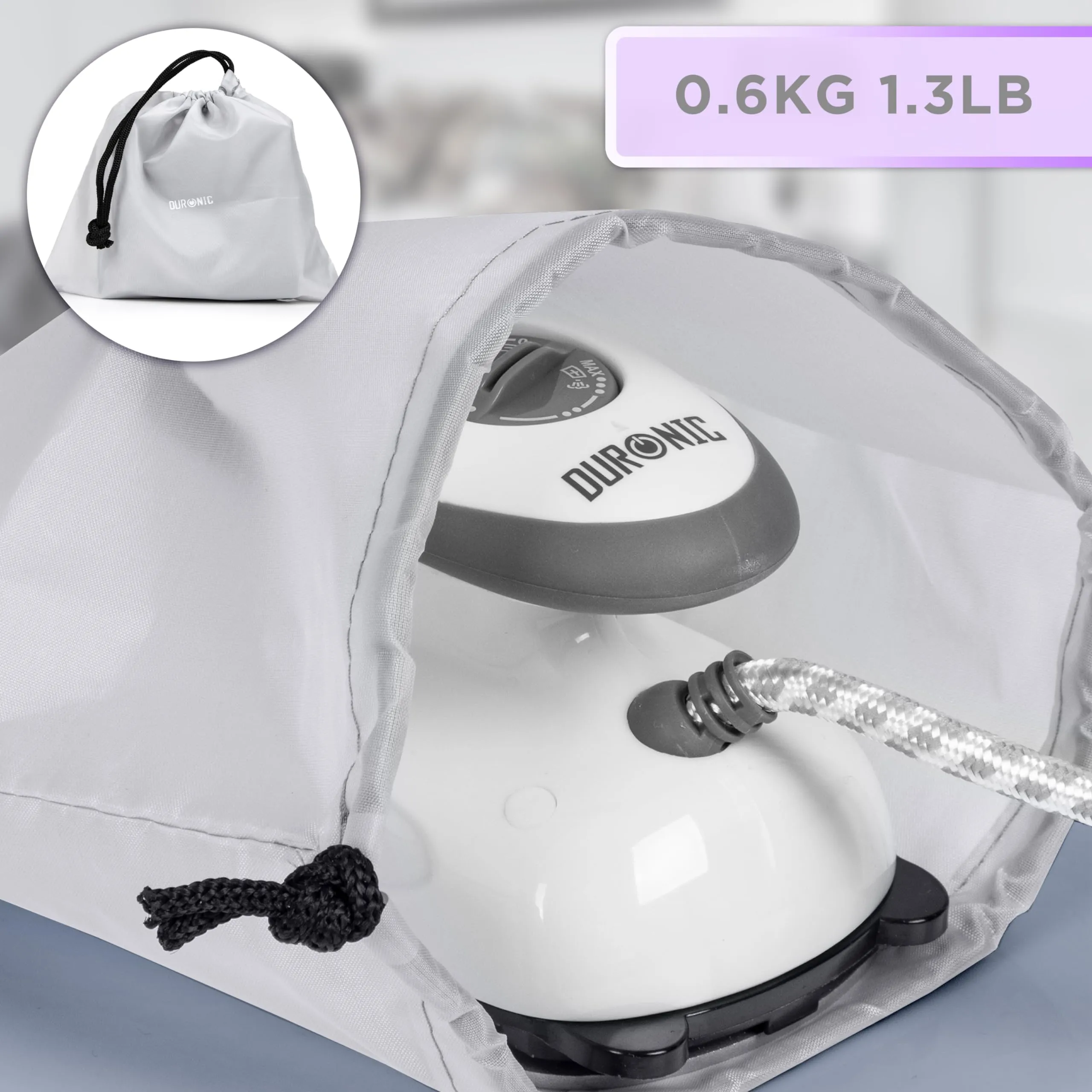 Duronic Travel Iron SI2 WE Mini Lightweight Compact Portable Steam Iron, 50ml Tank 375W Variable Heat Settings For Holiday Quilting Patchwork Applique Craft