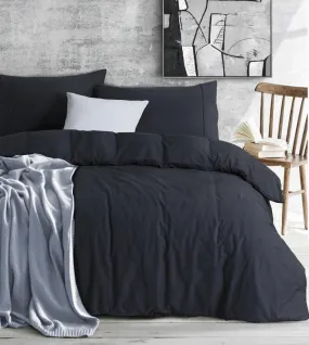 Elan Linen 100% Egyptian Cotton Vintage Washed 500TC Charcoal Double Quilt Cover Set