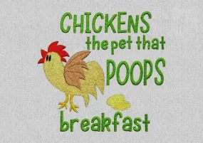 Embroidered "Chickens The Pet That Poops Breakfast" Kitchen Towel. Cotton Towels