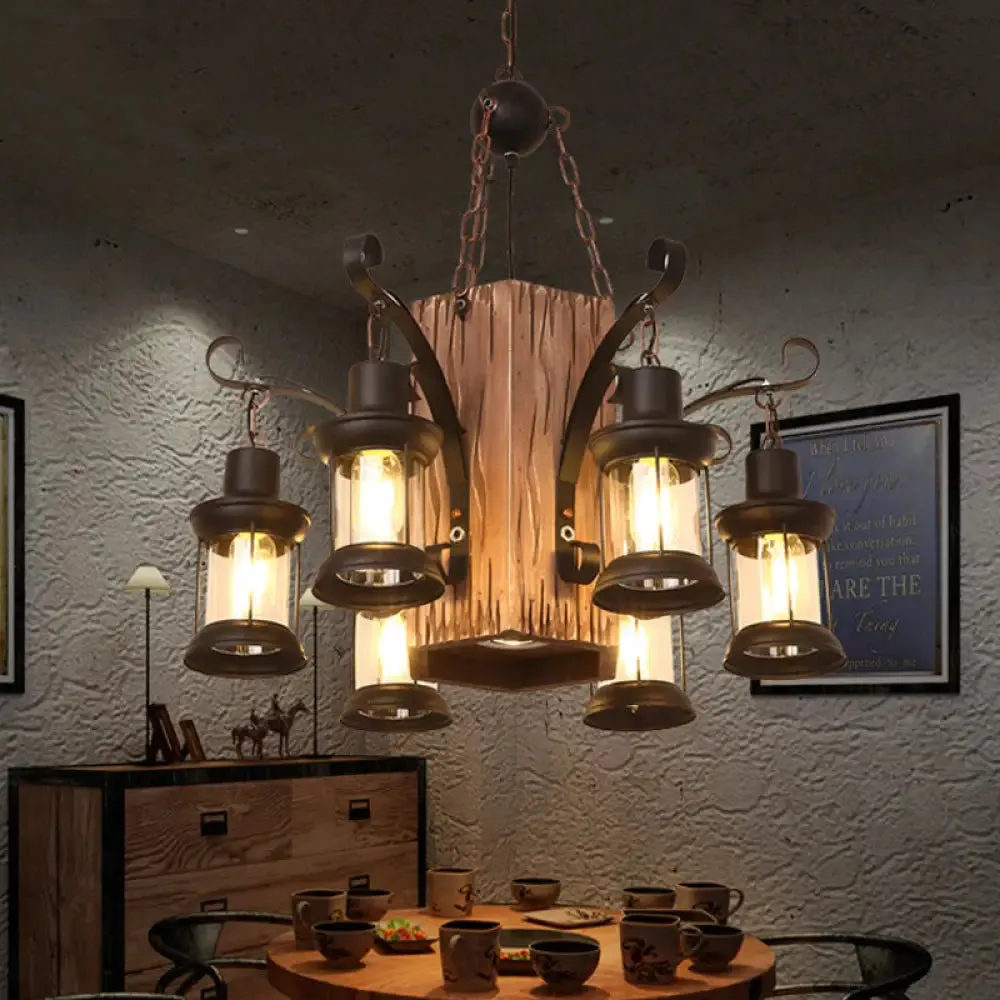 Emily - Clear Glass Chandelier: Farmhouse 6-Light Lantern Dining Room Lamp