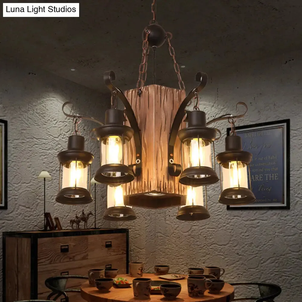 Emily - Clear Glass Chandelier: Farmhouse 6-Light Lantern Dining Room Lamp