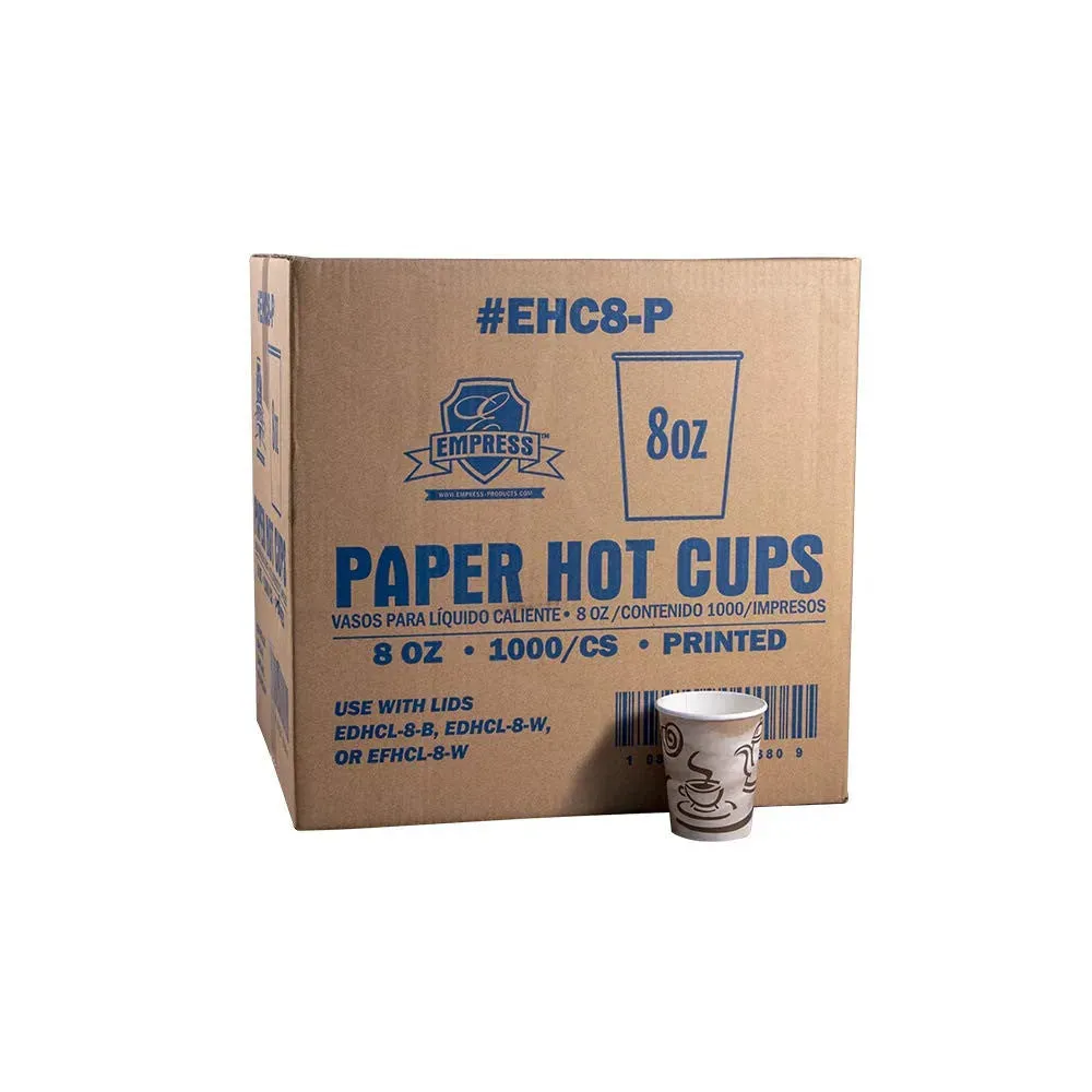 Empress Paper Hot Cups w/ "Coffee" Design, 8 oz, Case of 1000