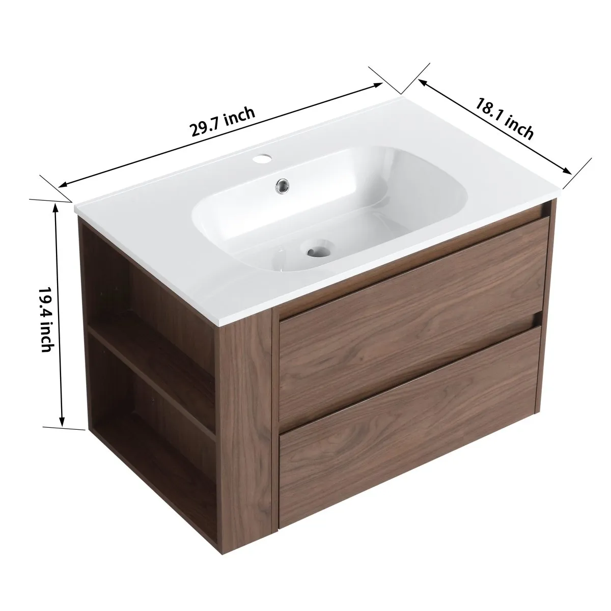 ExBrite 30" Wall Mounting Bathroom Vanity With Gel Sink