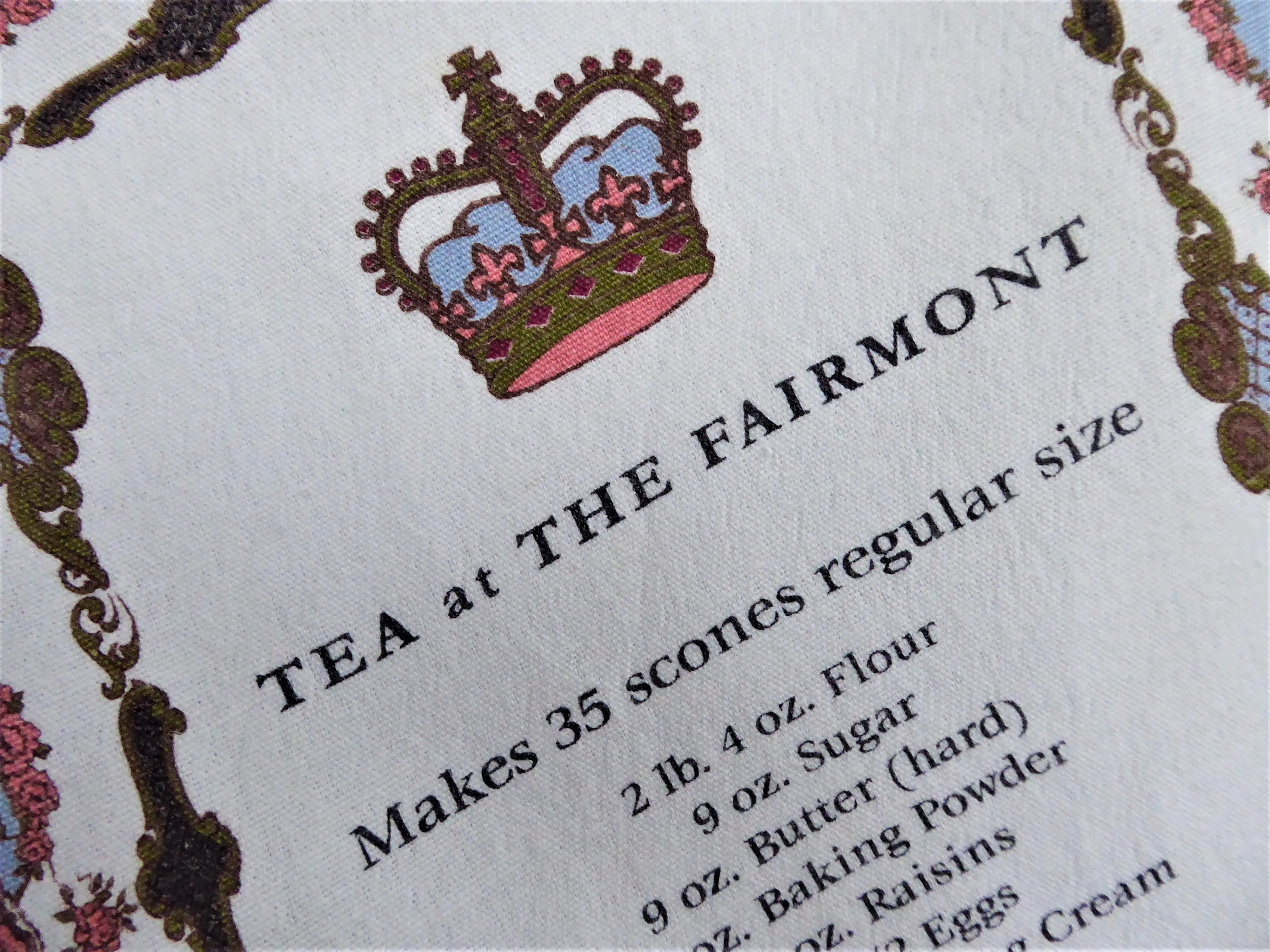 Fairmont Empress Scones Tea Towel 2000 Victoria BC Dish Towel China Pattern