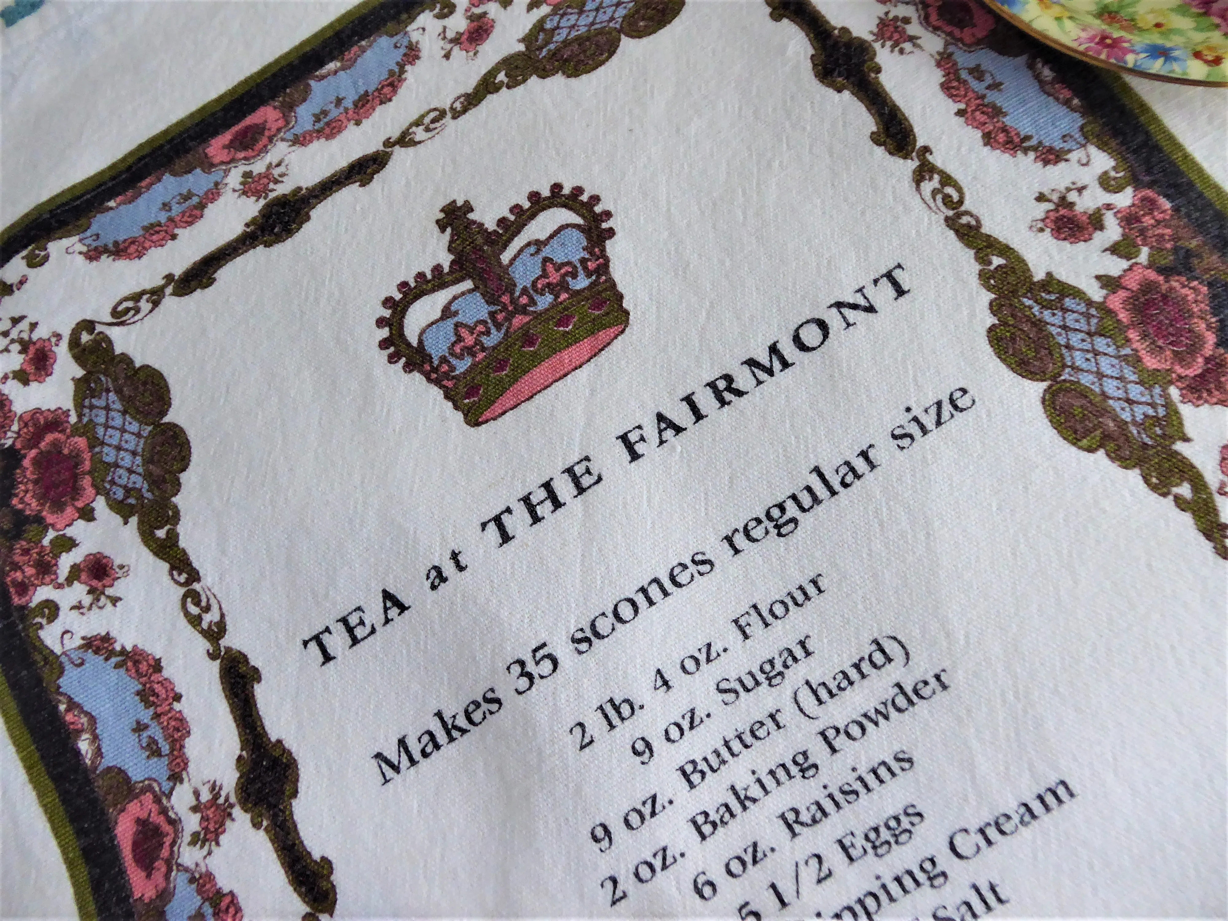 Fairmont Empress Scones Tea Towel 2000 Victoria BC Dish Towel China Pattern