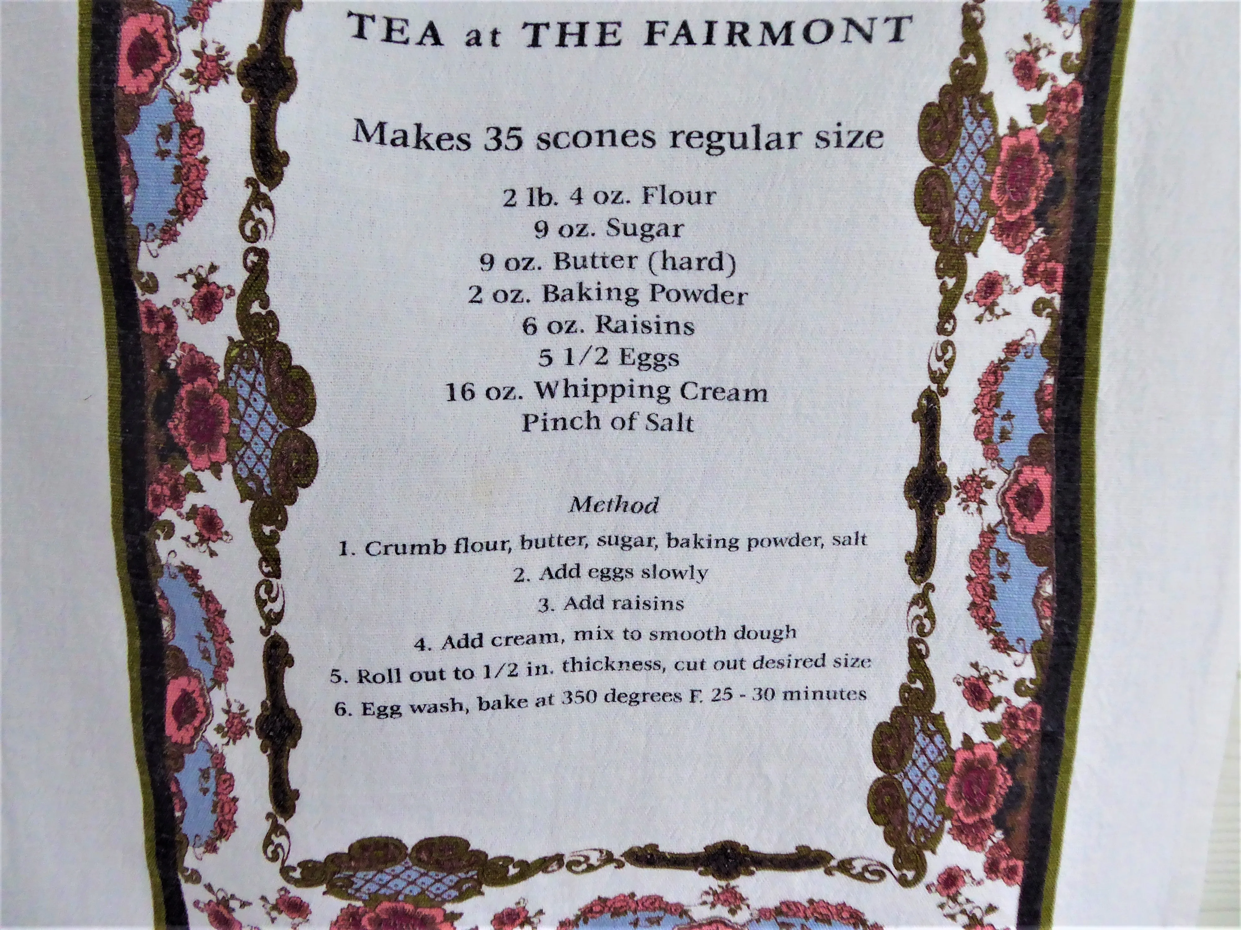 Fairmont Empress Scones Tea Towel 2000 Victoria BC Dish Towel China Pattern