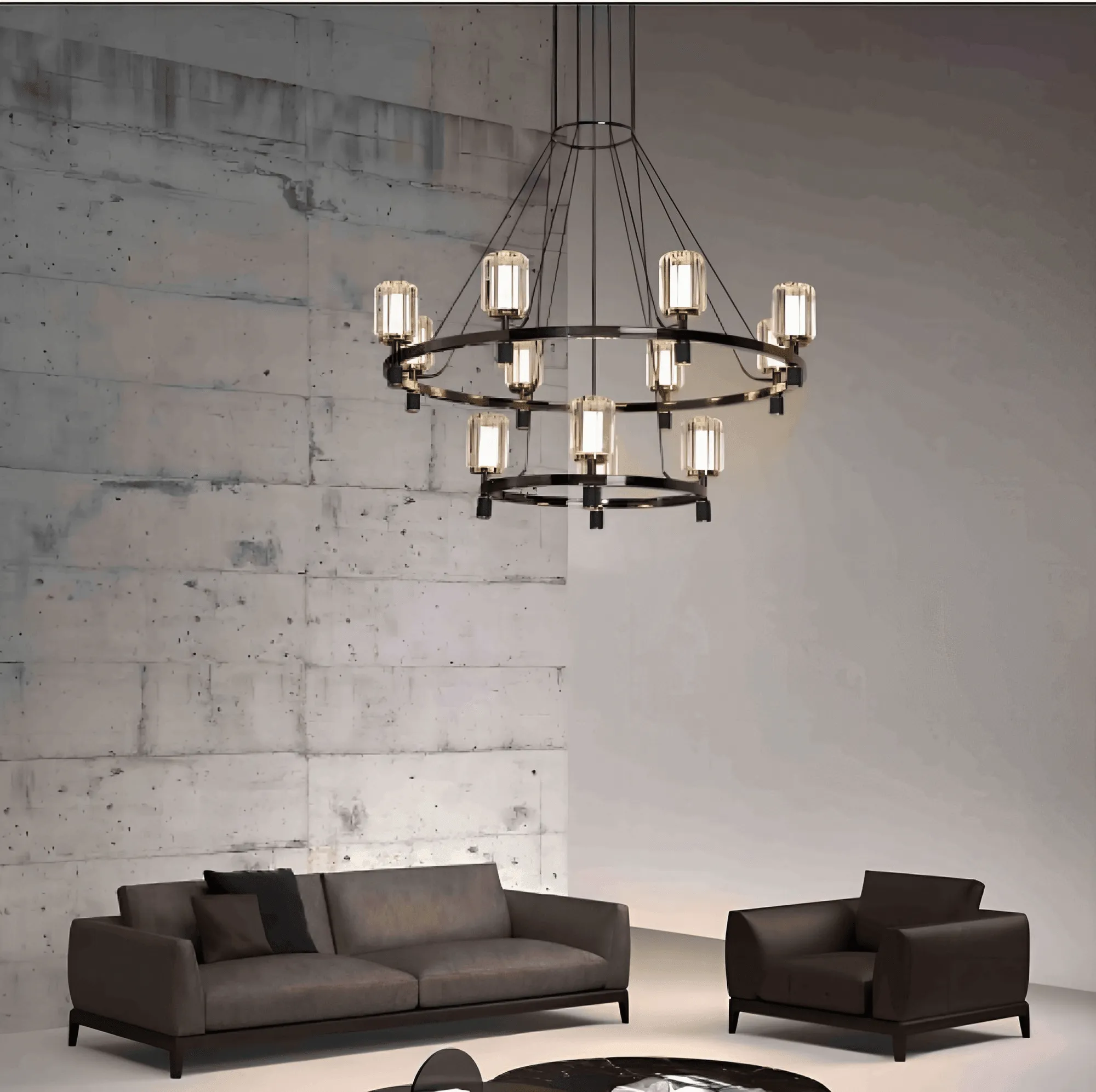 Fantasia Gold and Pearl Black Double Height Chandelier (P0738-12A)