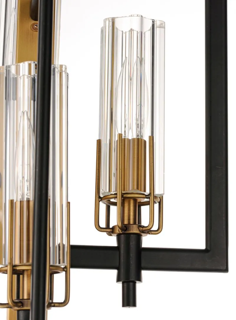 Flambeau 14" 6 Light Chandelier in Antique Brass and Black