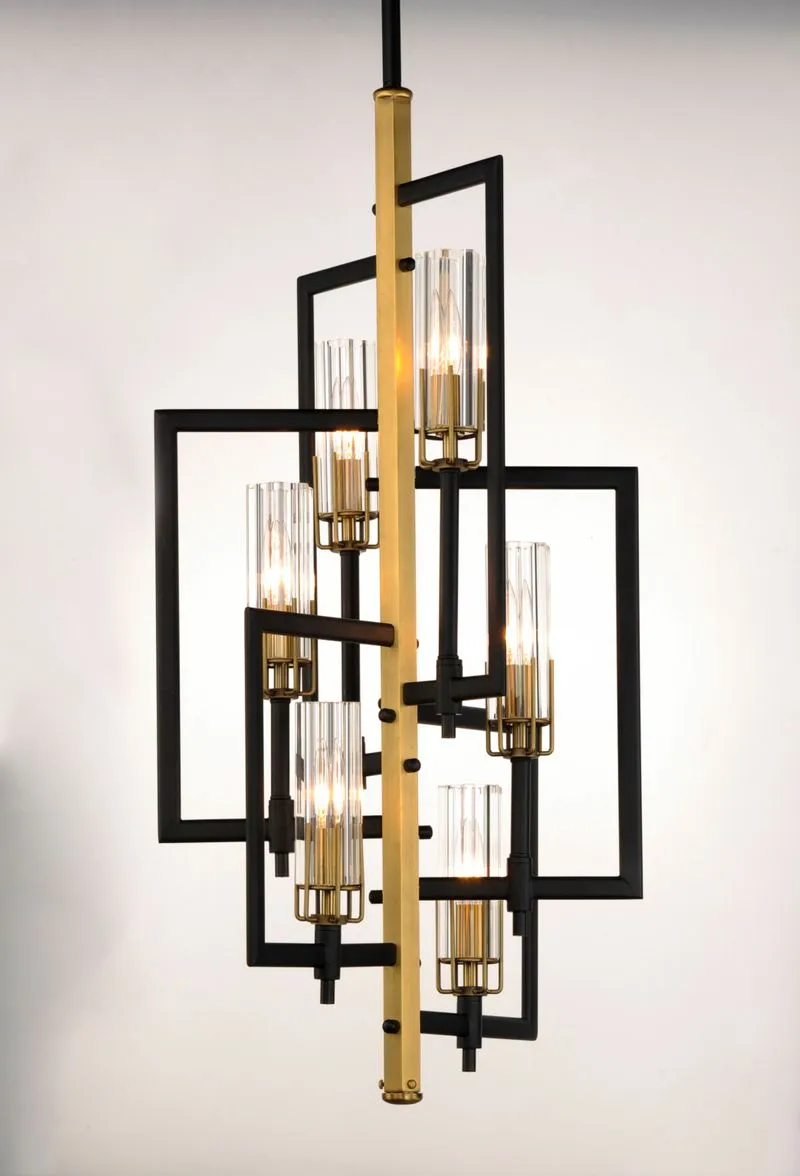 Flambeau 14" 6 Light Chandelier in Antique Brass and Black