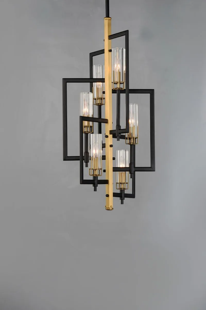 Flambeau 14" 6 Light Chandelier in Antique Brass and Black