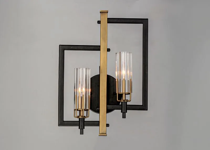 Flambeau 18" 2 Light Wall Sconce in Black and Antique Brass