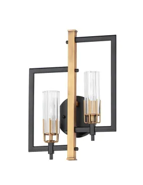 Flambeau 18" 2 Light Wall Sconce in Black and Antique Brass