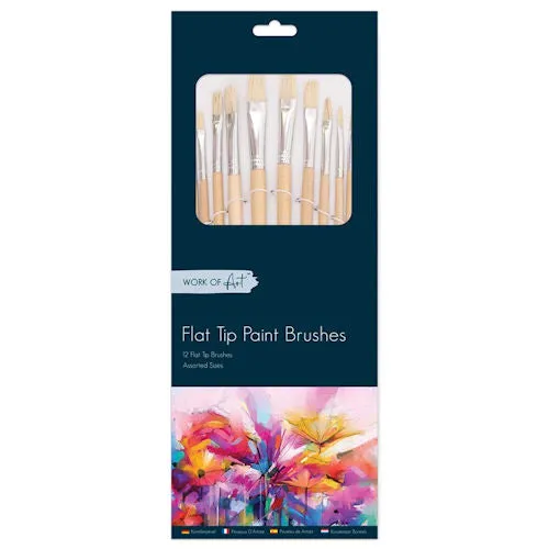 Flat Artist Brushes - 12 Pack Painting Brush Set Craft Supplies