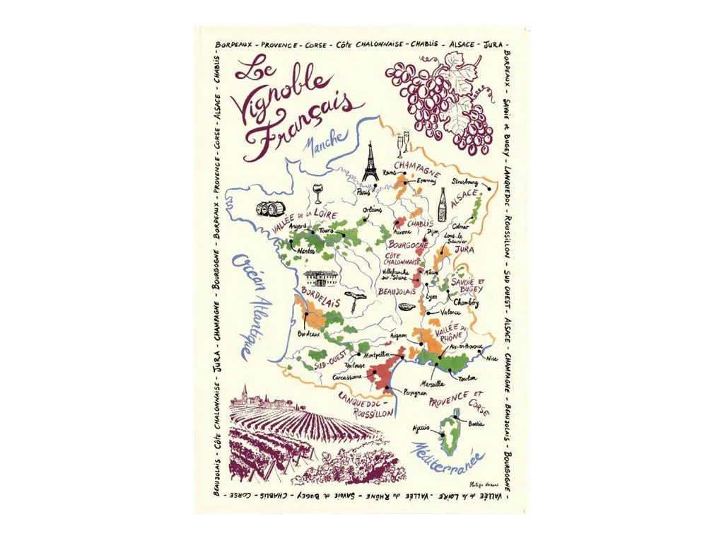 French Wine Map Tea Towel by Torchons & Bouchons