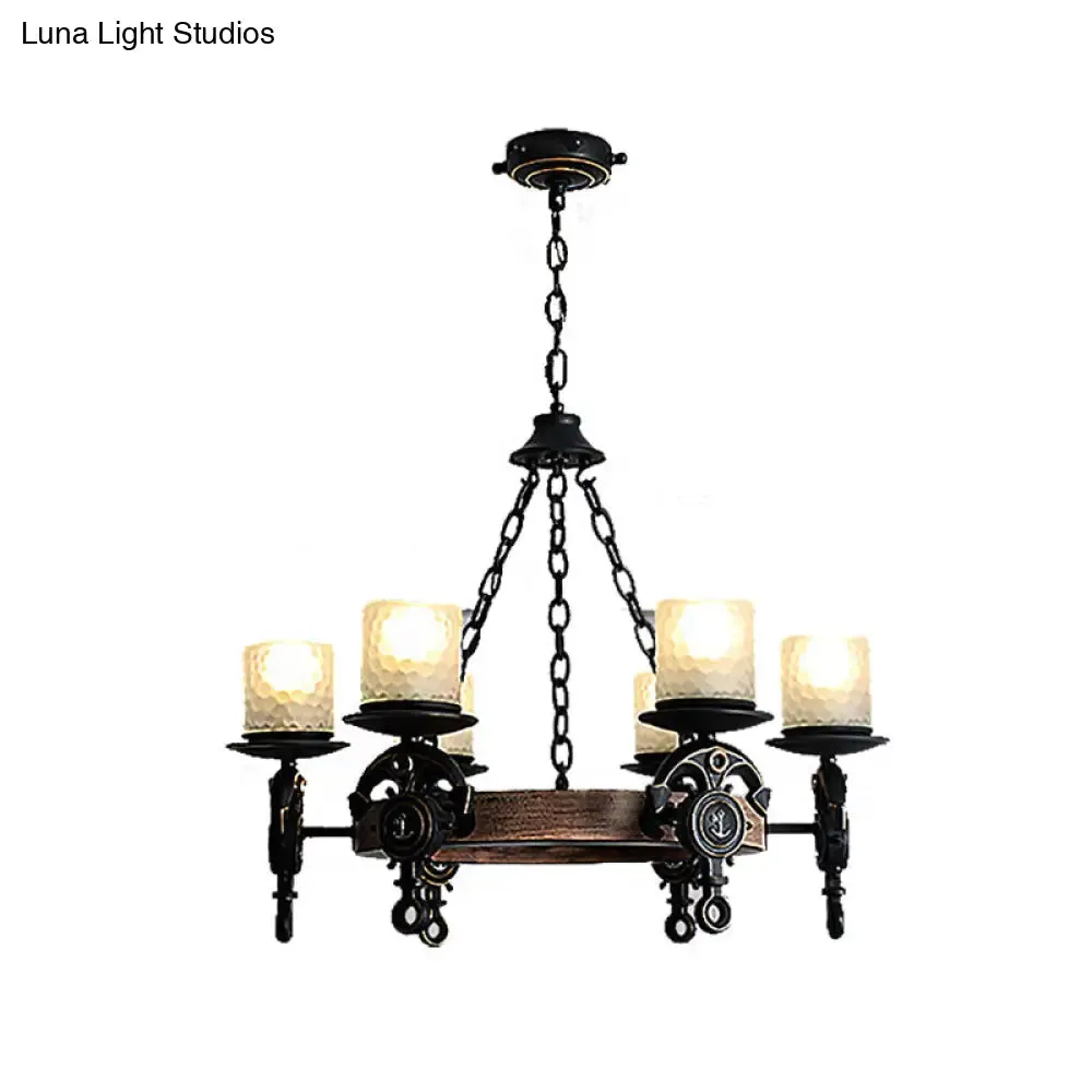 Frosted Glass Coastal Wagon Wheel Chandelier Pendant Light - 6-Light Corridor Hanging Fixture