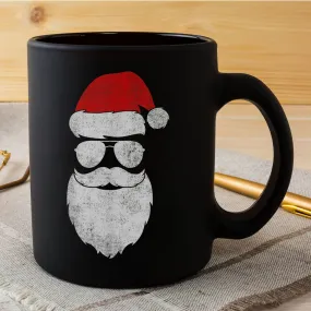 Funny Santa Claus Face Sunglasses With Hat Beard Christmas Mug