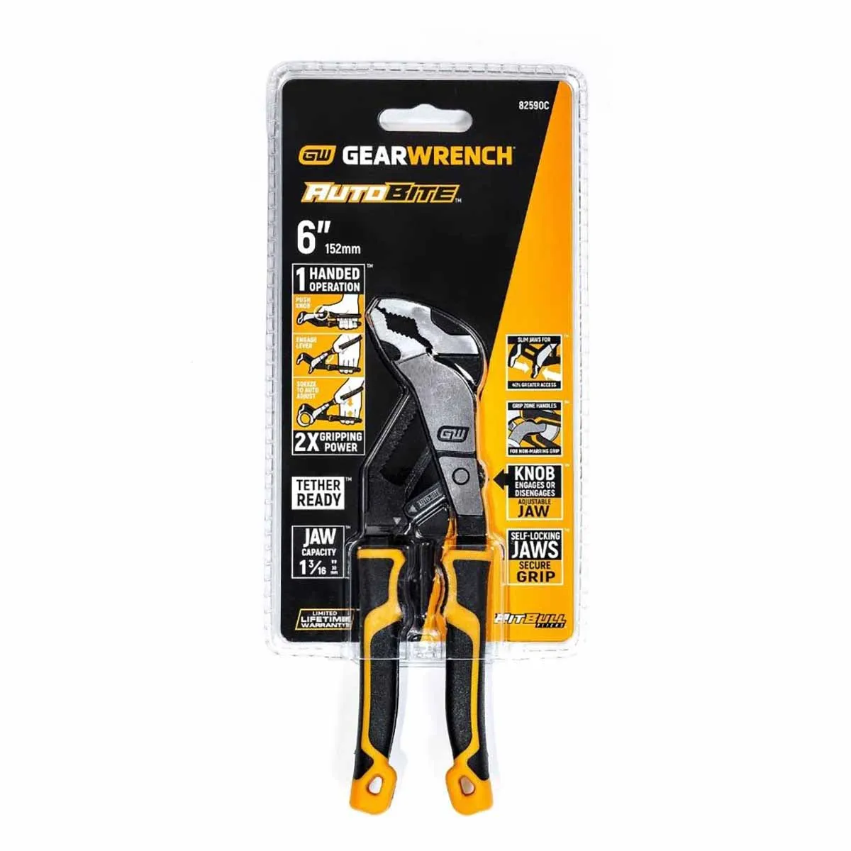 GearWrench 82590C 6" Pitbull Auto-Bite Tongue & Groove Dual Material Pliers