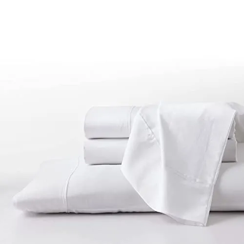 GhostBed Split King Cooling Supima Cotton and Tencel Luxury Sheet Set - Wrinkle Resistant with Deep Pockets, 7 Piece, White