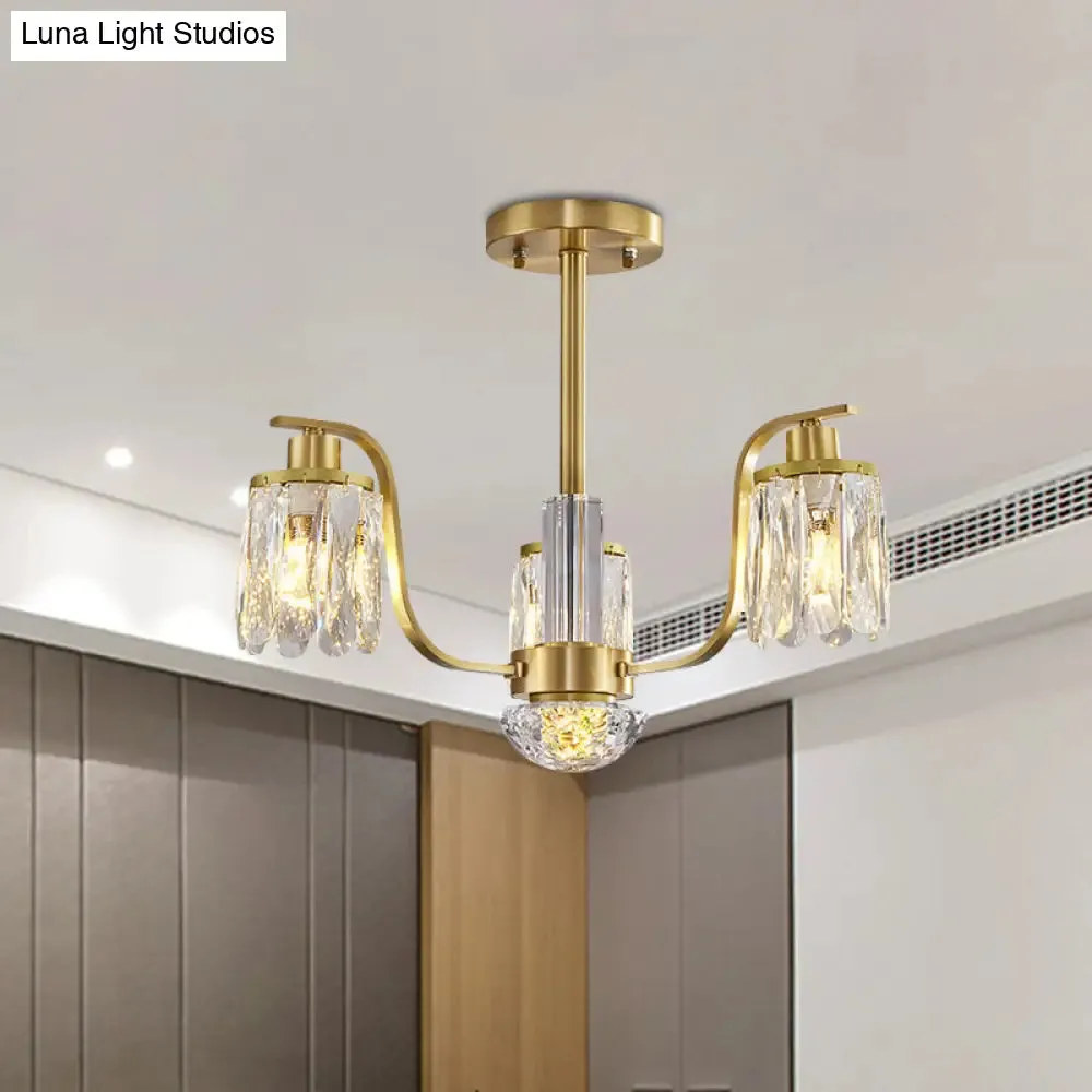 Gold 3-Bulb Cylindrical Hanging Chandelier with Beveled Glass – Stylish Suspended Lighting