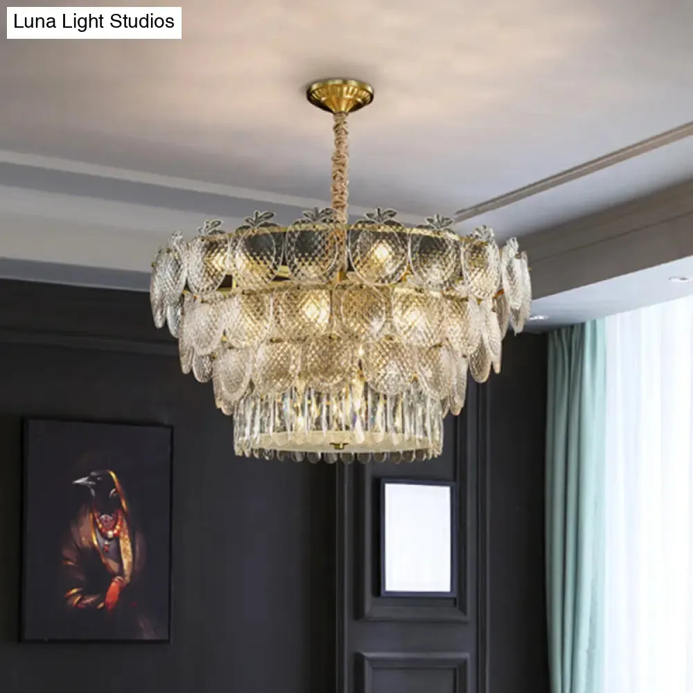 Gold Apple Shaped Chandelier Pendant Light for Living Room: Simplicity Textured Glass Fixture