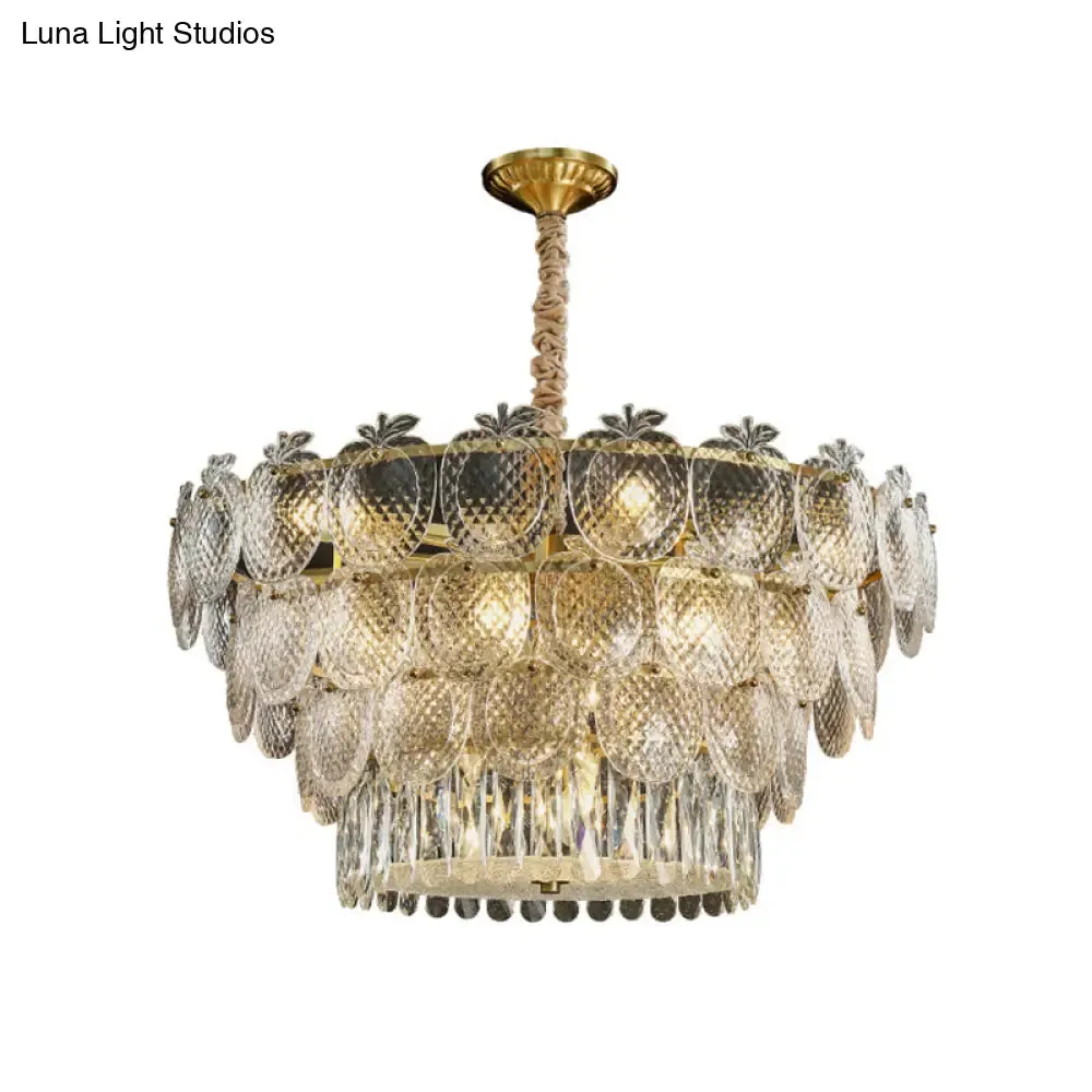 Gold Apple Shaped Chandelier Pendant Light for Living Room: Simplicity Textured Glass Fixture