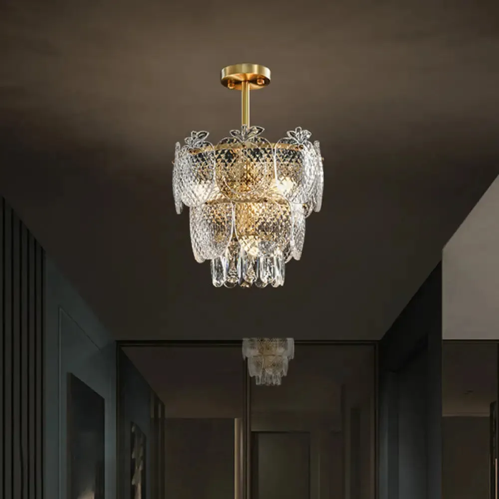 Gold Apple Shaped Chandelier Pendant Light for Living Room: Simplicity Textured Glass Fixture