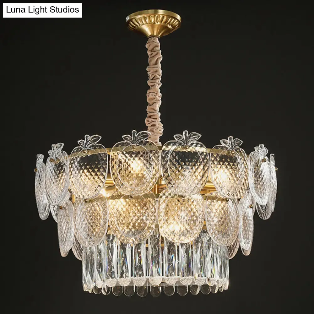 Gold Apple Shaped Chandelier Pendant Light for Living Room: Simplicity Textured Glass Fixture