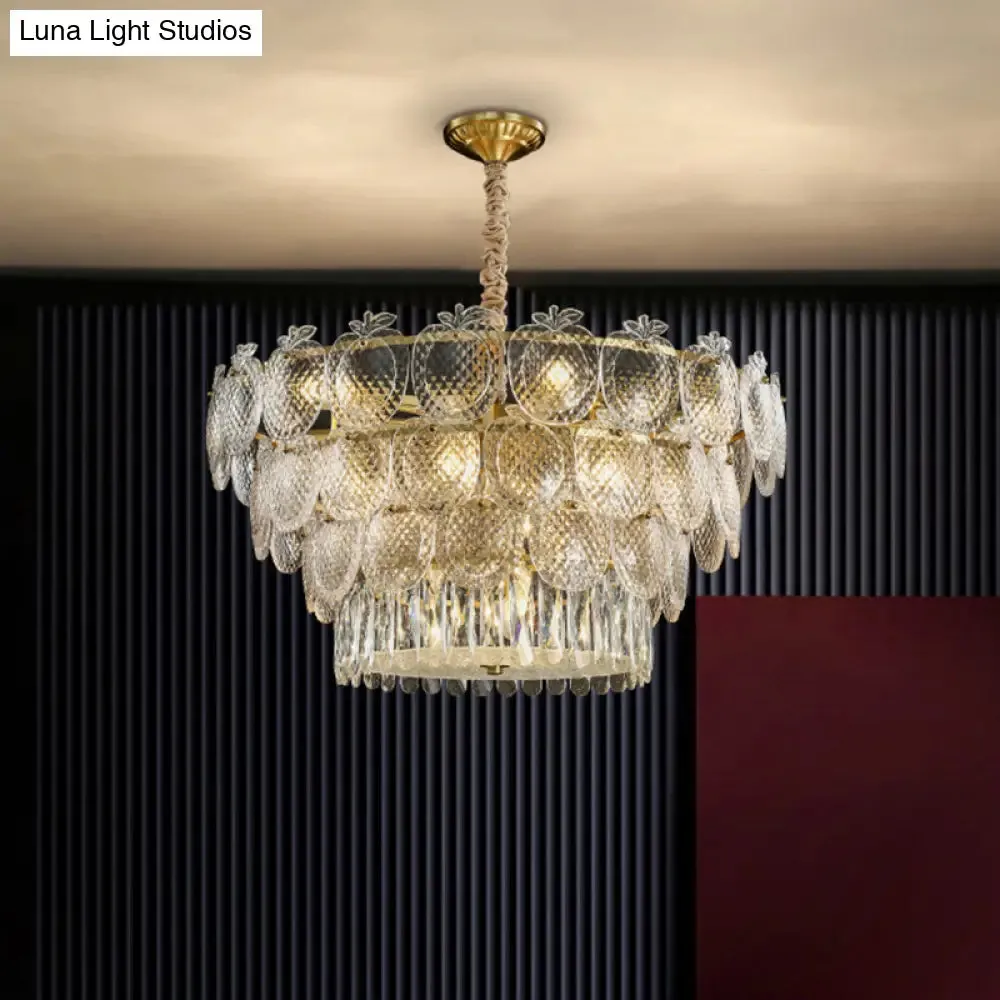 Gold Apple Shaped Chandelier Pendant Light for Living Room: Simplicity Textured Glass Fixture