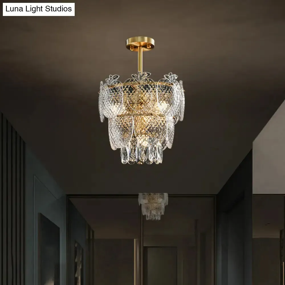 Gold Apple Shaped Chandelier Pendant Light for Living Room: Simplicity Textured Glass Fixture