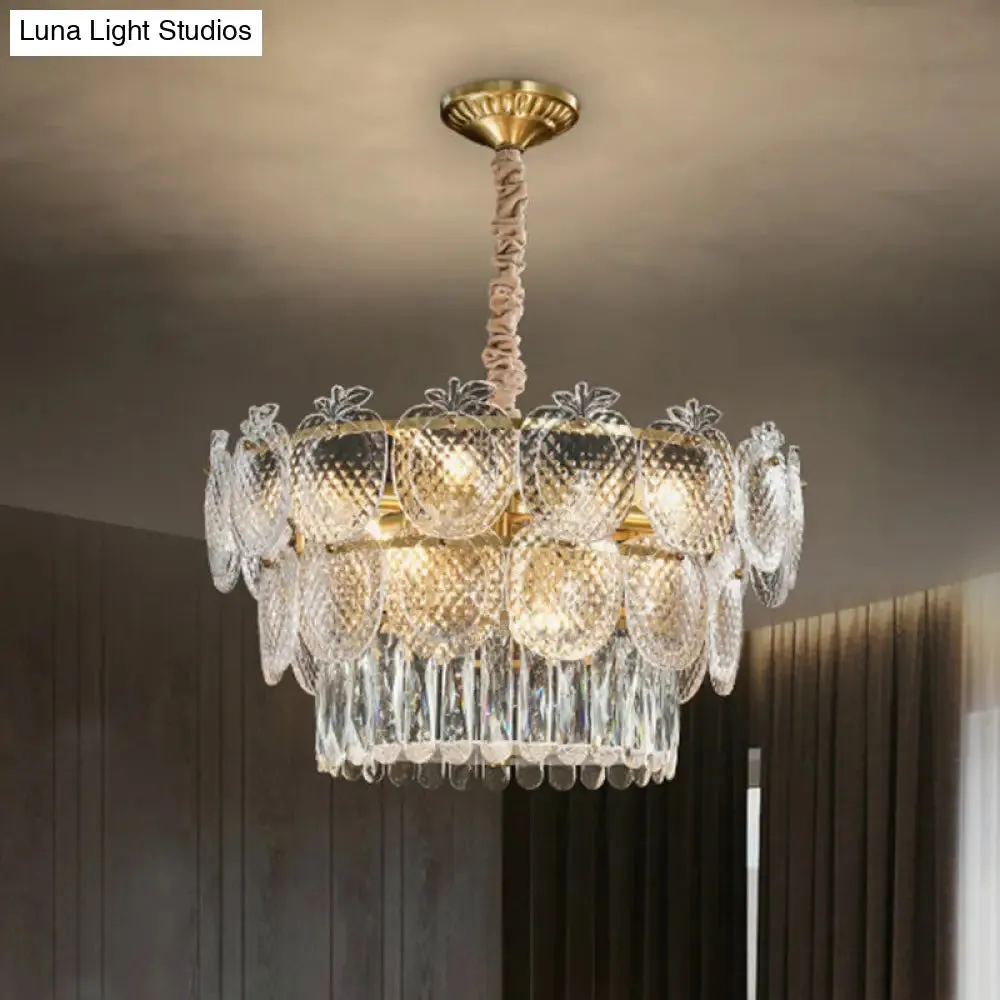 Gold Apple Shaped Chandelier Pendant Light for Living Room: Simplicity Textured Glass Fixture