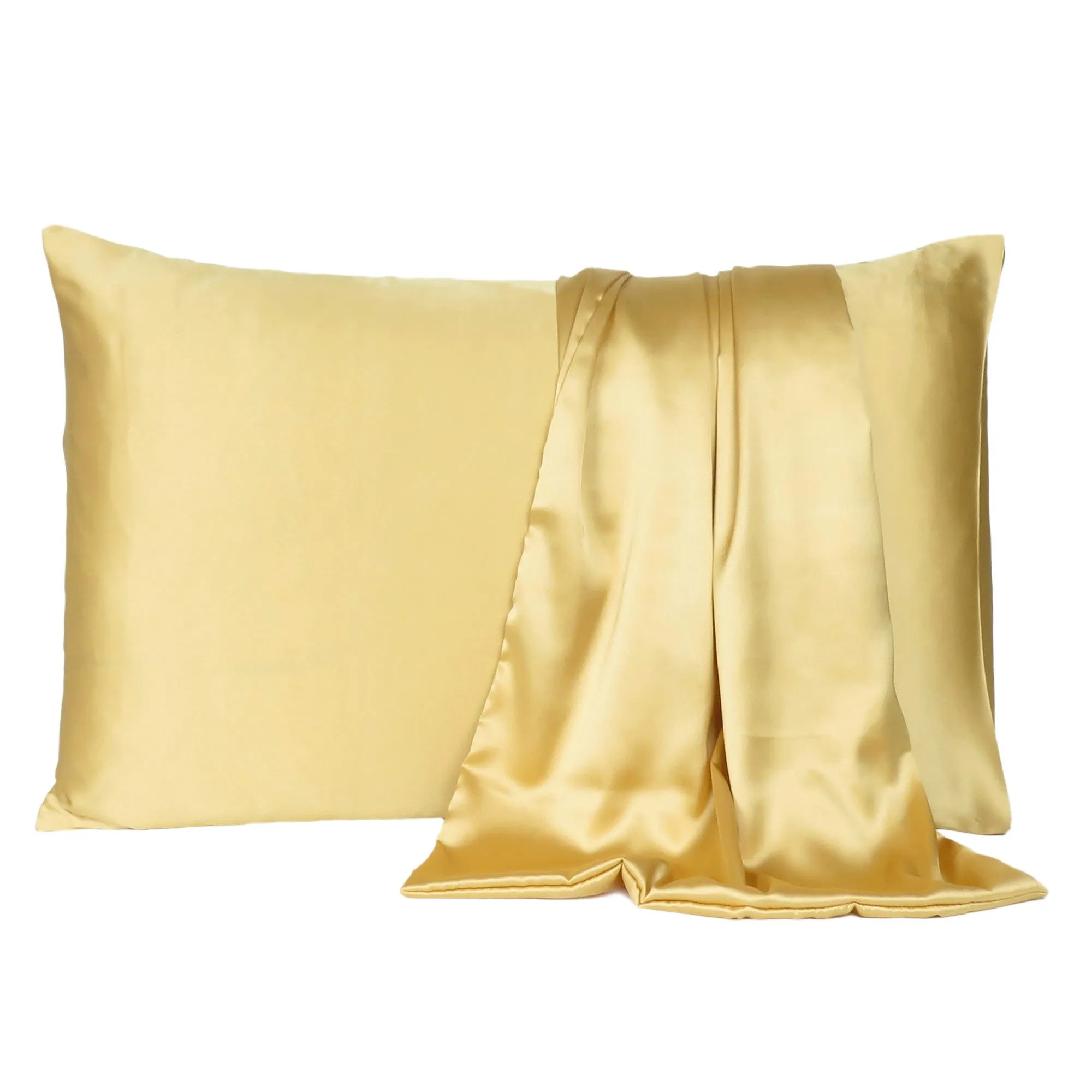 Gold Dreamy Set Of 2 Silky Satin King Pillowcases