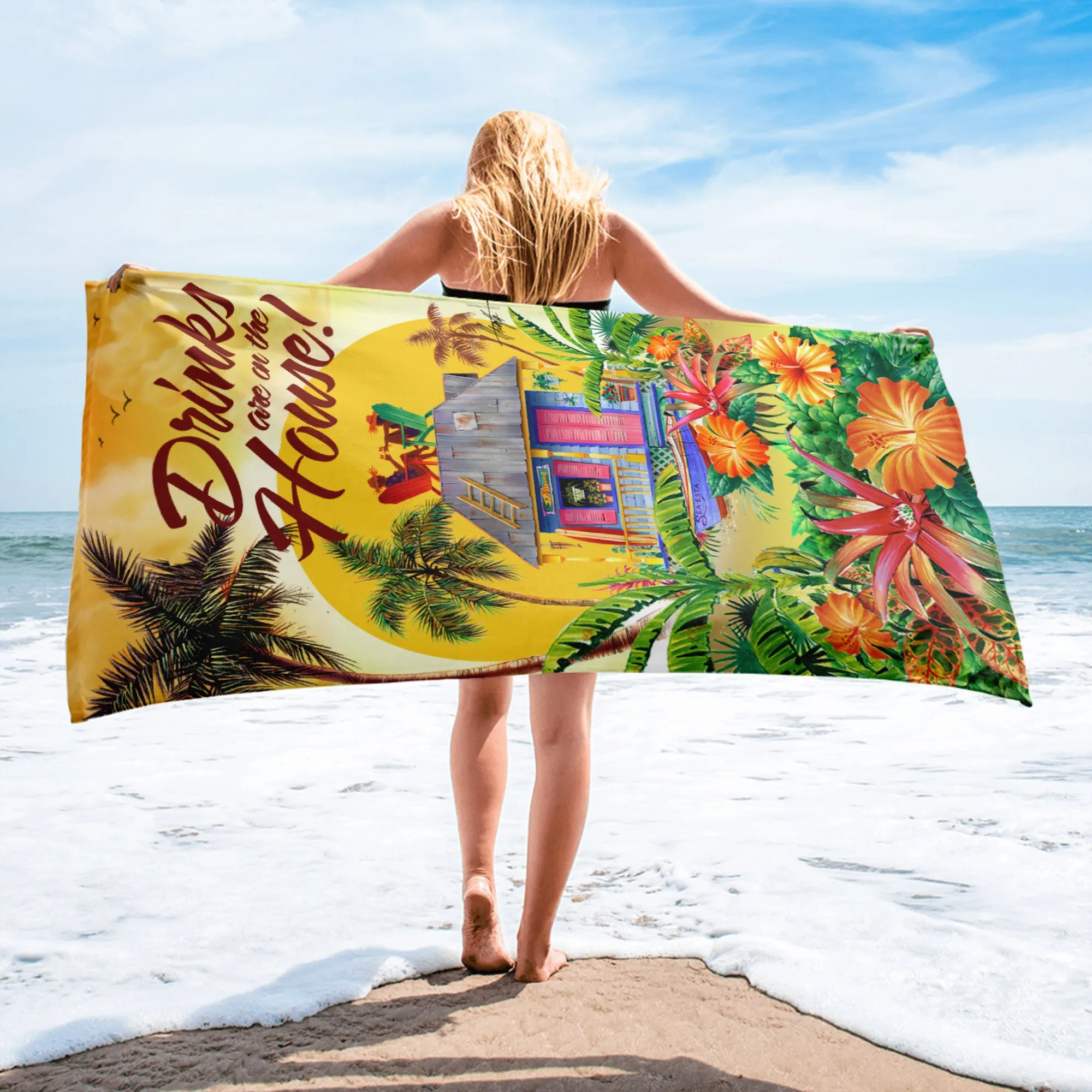 Good Life Original Drinks are on the House Margaritas Beach Towel 30 x 60 inches