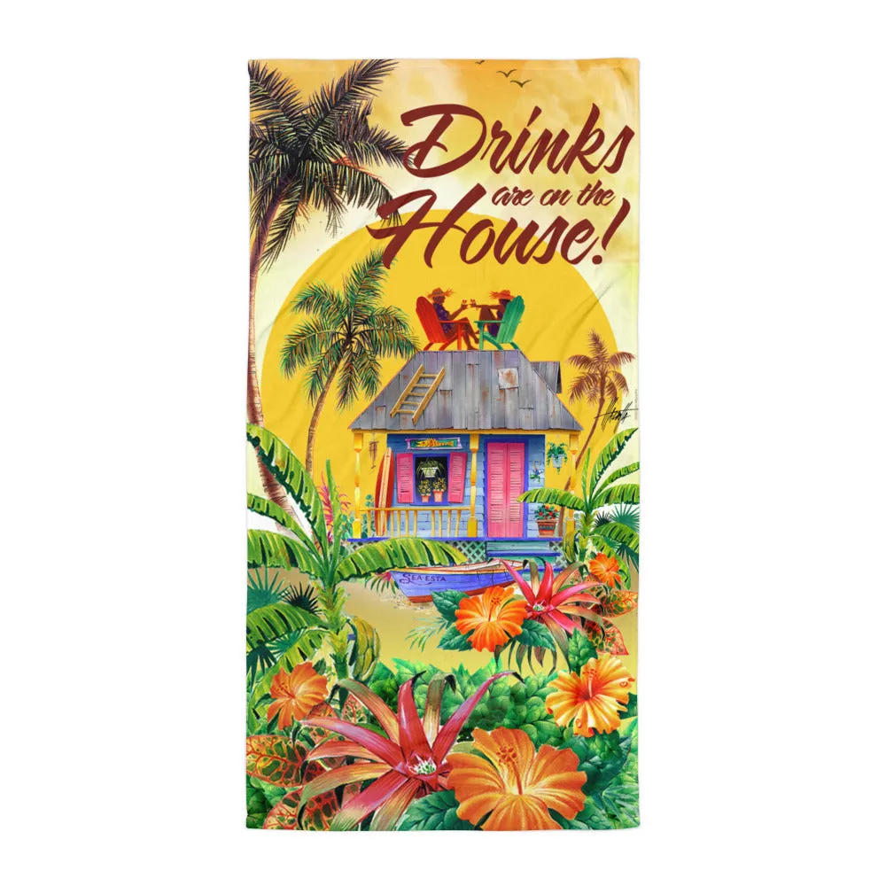 Good Life Original Drinks are on the House Margaritas Beach Towel 30 x 60 inches