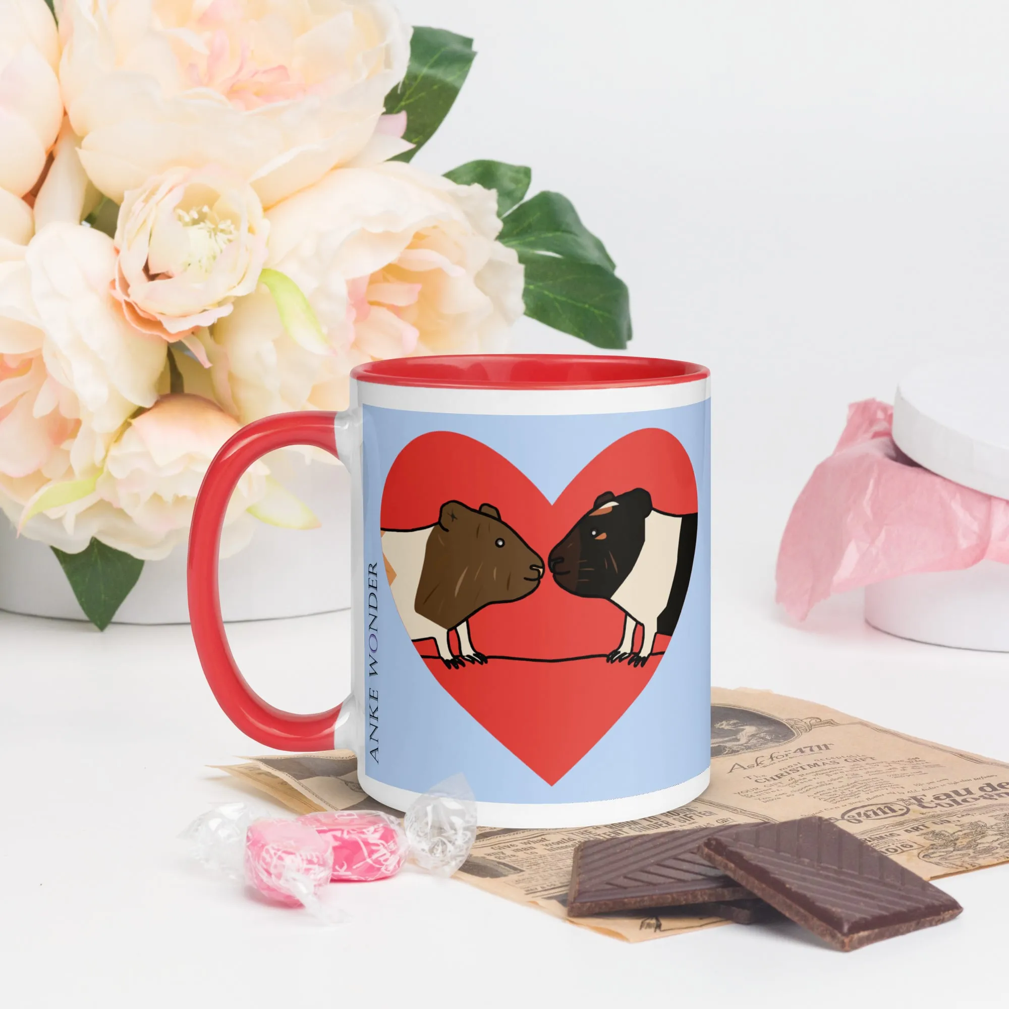 Guinea Pig Red Heart Blue Mug