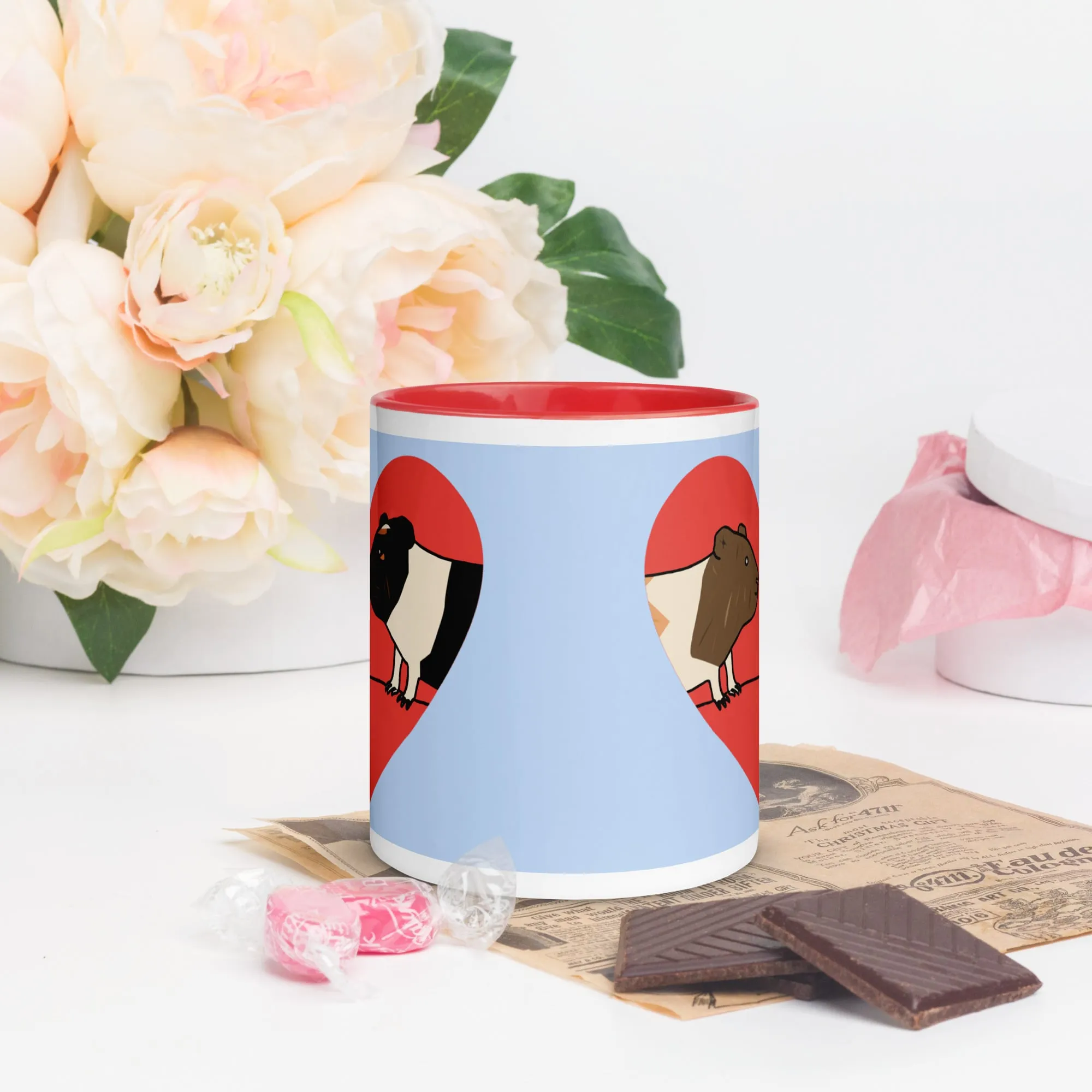 Guinea Pig Red Heart Blue Mug